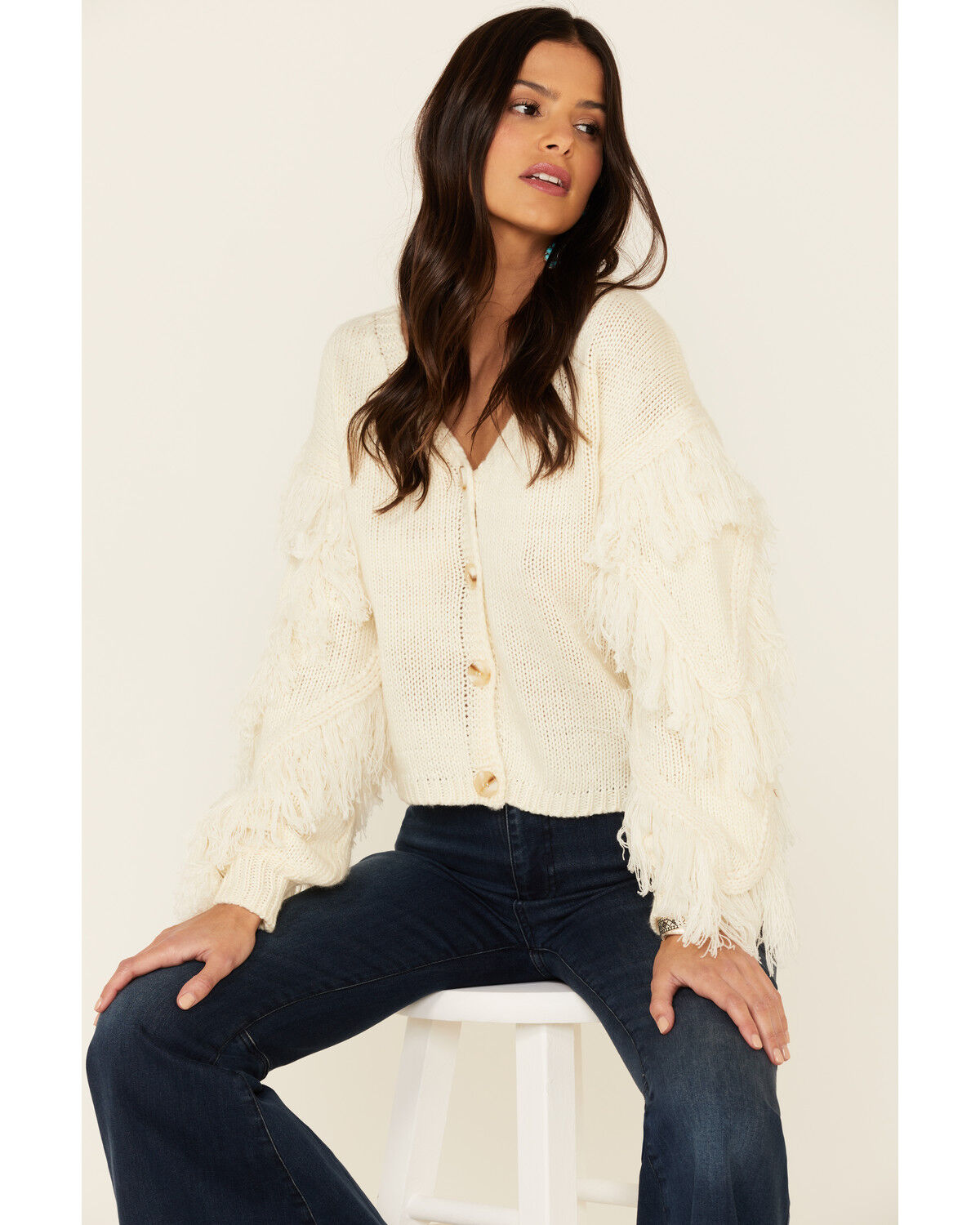 Image #1 - Sadie & Sage Women's Switch Swish Fringe Sleeve Sweater, , hi-res