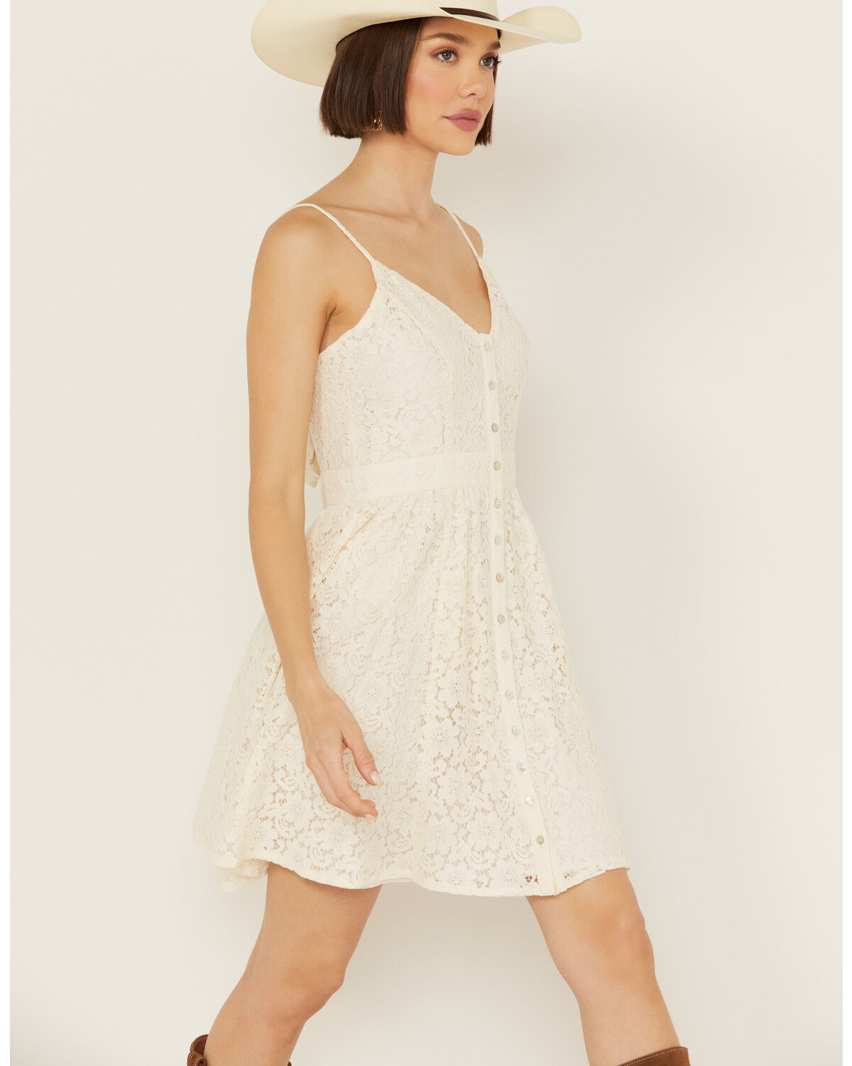 Image #1 - Molly Bracken Women's Lace Sleeveless Mini Dress, Cream, hi-res