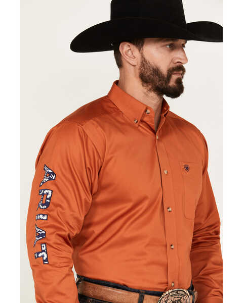 Image #2 - Ariat Men's Team Logo Twill Long Sleeve Button-Down Western Shirt - Tall, Orange, hi-res