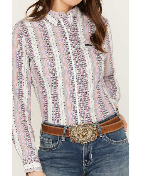 Image #3 - Wrangler Women's Striped Long Sleeve Snap Western Shirt, Multi, hi-res
