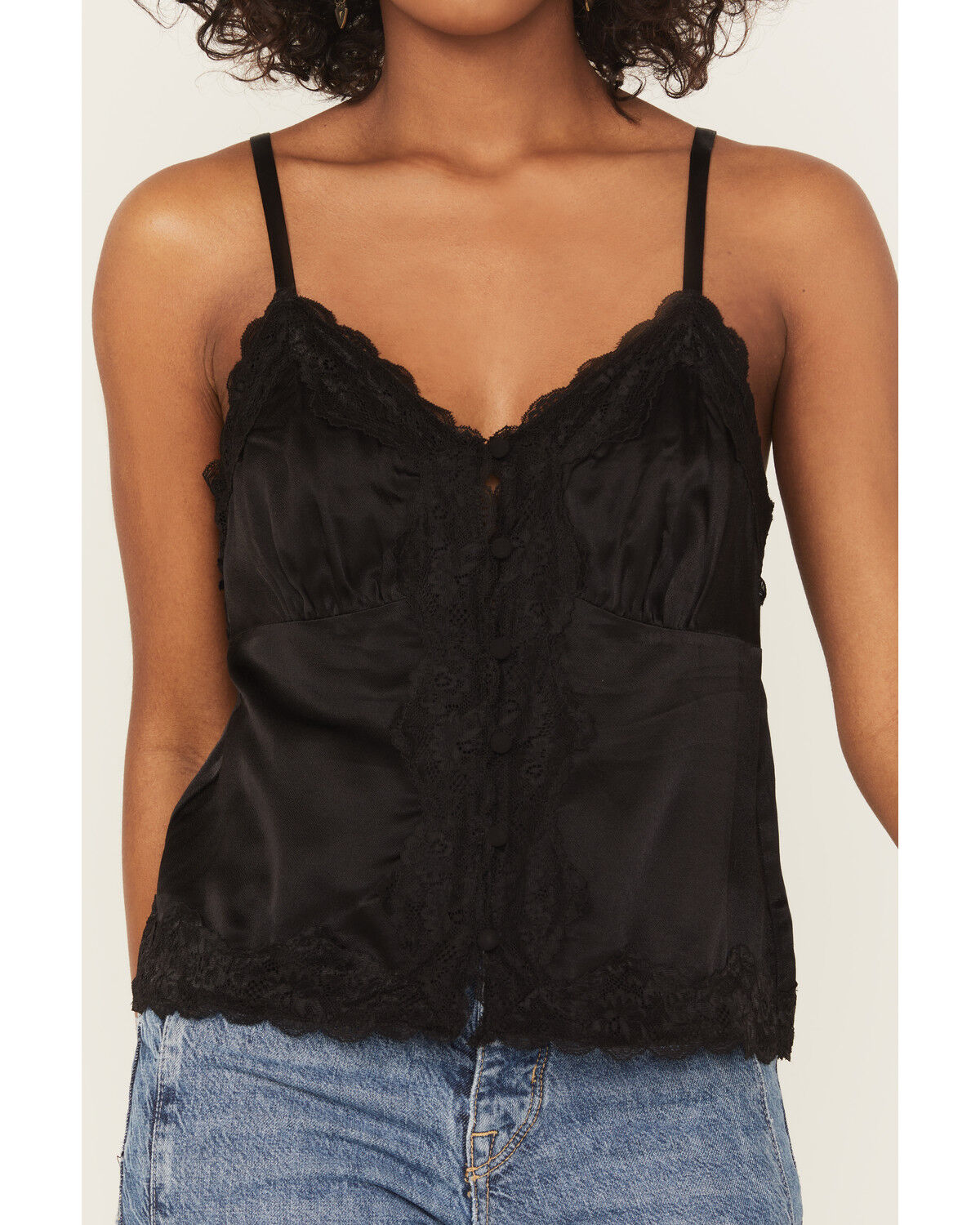 Image #3 - Shyanne Women's Lace Trim Satin Cami, Black, hi-res