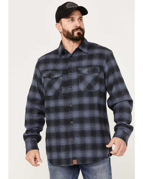 Image #1 - Dakota Grizzly Men's Briggs Plaid Button Down Heavy Western Flannel Shirt, Blue, hi-res
