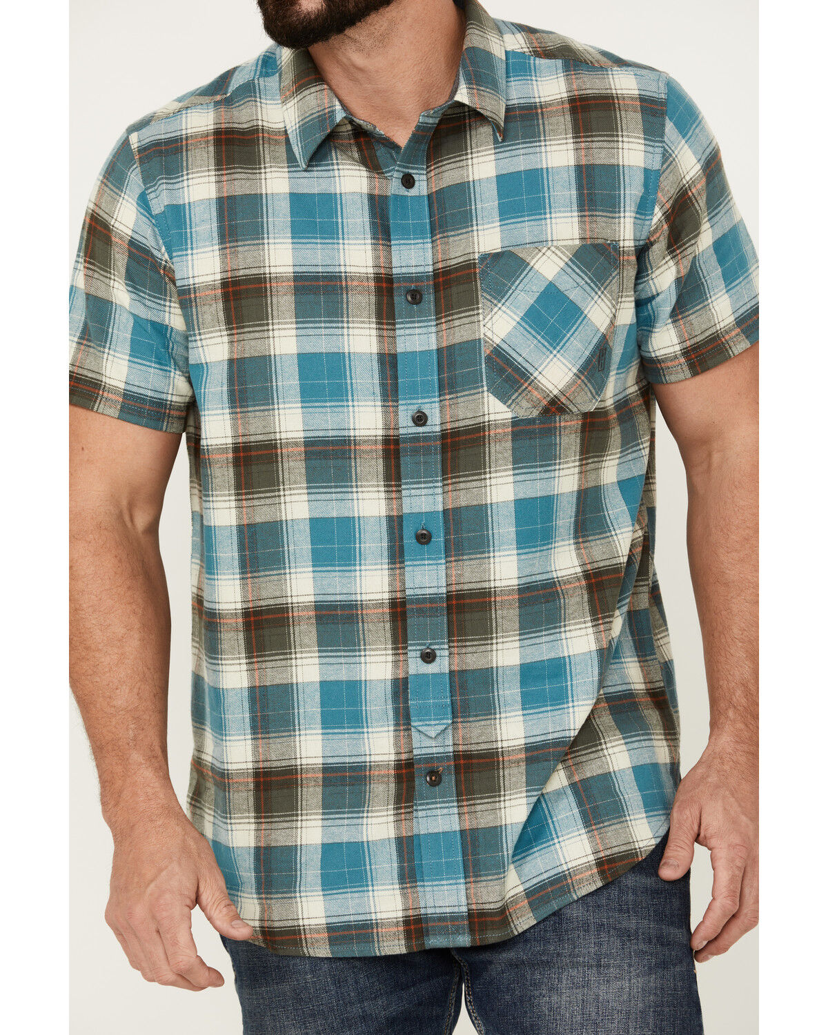 Image #3 - Brothers and Sons Men's Bonner Plaid Print Short Sleeve Button Down Western Shirt, Light Blue, hi-res