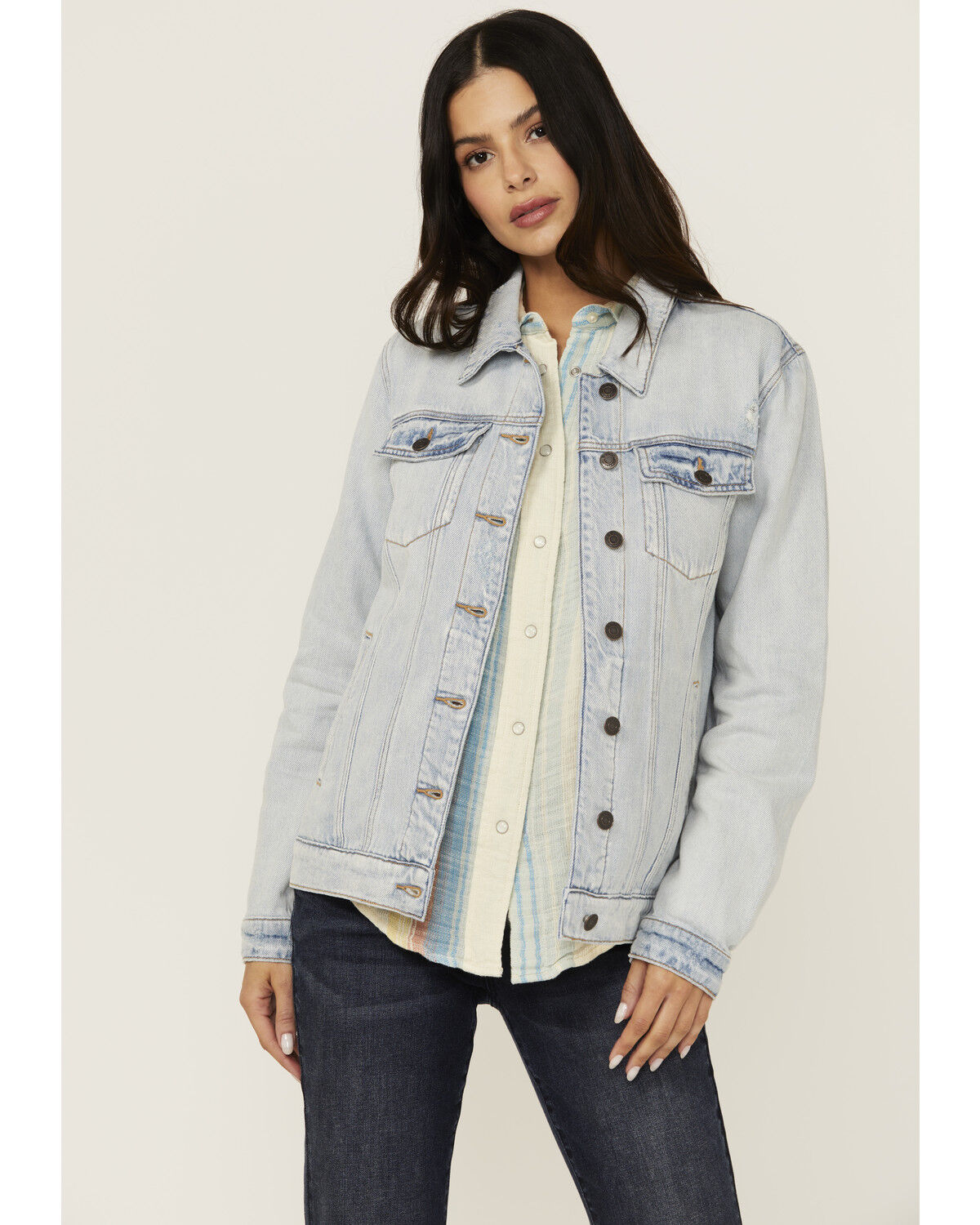 Image #1 - Cello Women's Light Washed Oversized Denim Jacket, Light Wash, hi-res