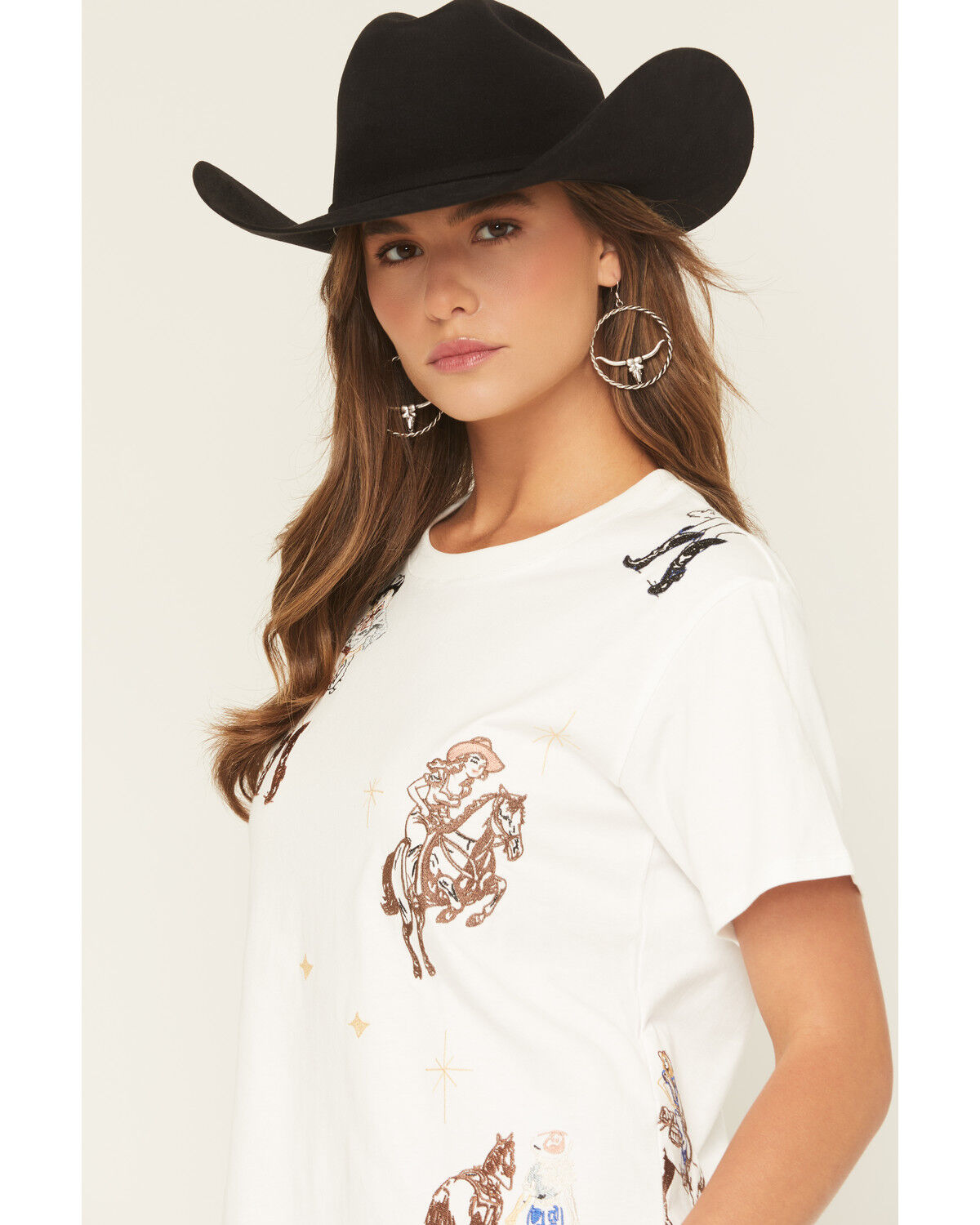 Image #2 - Blue B Women's Embroidered Conversation Short Sleeve Tee, White, hi-res