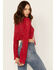 En Creme Women's Crochet Tie Front Long Sleeve Top, Red, hi-res