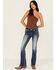 Image #3 - Miss Me Women's Medium Wash Mid Rise Cowhide Steer Head Pocket 32" Bootcut Stretch Denim Jeans, Medium Wash, hi-res