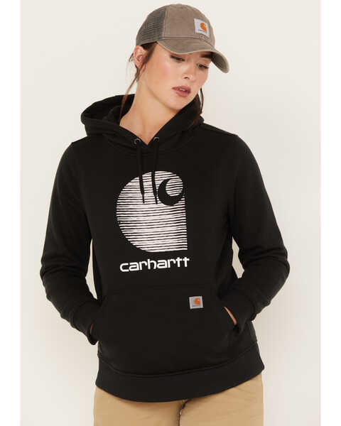Carhartt Women's Rain Defender Relaxed Fit Midweight Logo Graphic Hoodie, Black, hi-res