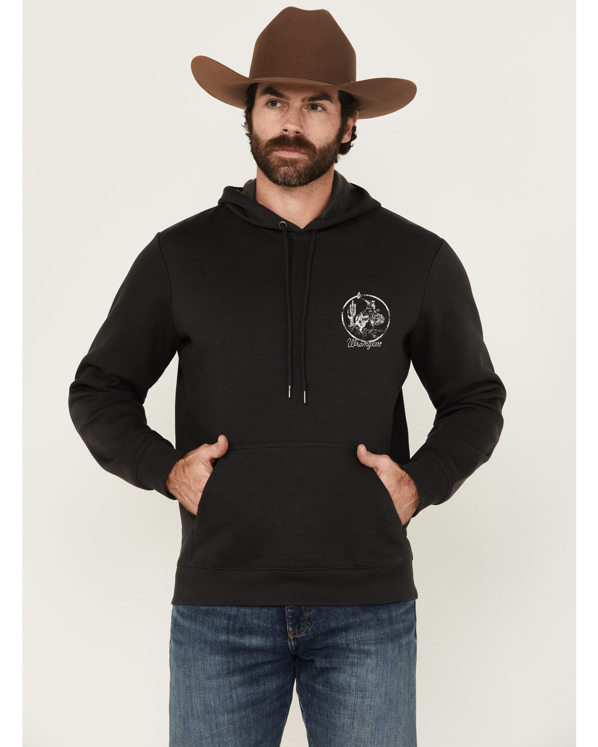 Image #2 - Wrangler Men's Boot Barn Exclusive Bucking Bronco Hooded Sweatshirt, Black, hi-res