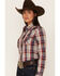 Image #2 - Roper Women's Plaid Print Long Sleeve Snap Performance Western Shirt, Blue, hi-res