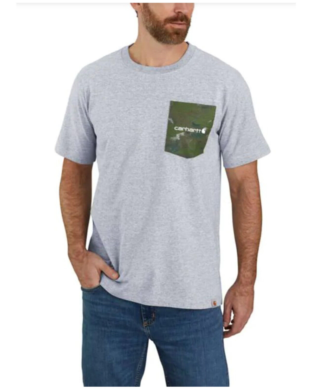 Image #1 - Carhartt Men's Camo Logo Heather Gray Graphic Heavyweight Short Sleeve Work T-Shirt - Tall, Grey, hi-res