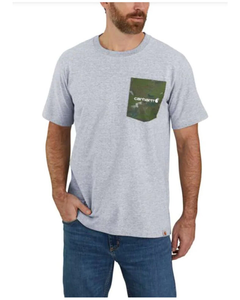 Carhartt Men's Camo Logo Heather Grey Graphic Heavyweight Short Sleeve Work T-Shirt - Tall , Grey, hi-res