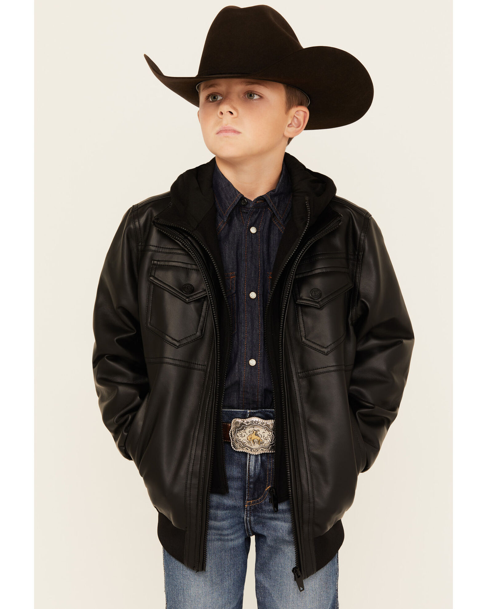 Urban Republic Boys Faux Leather Hooded Bomber Jacket Sheplers