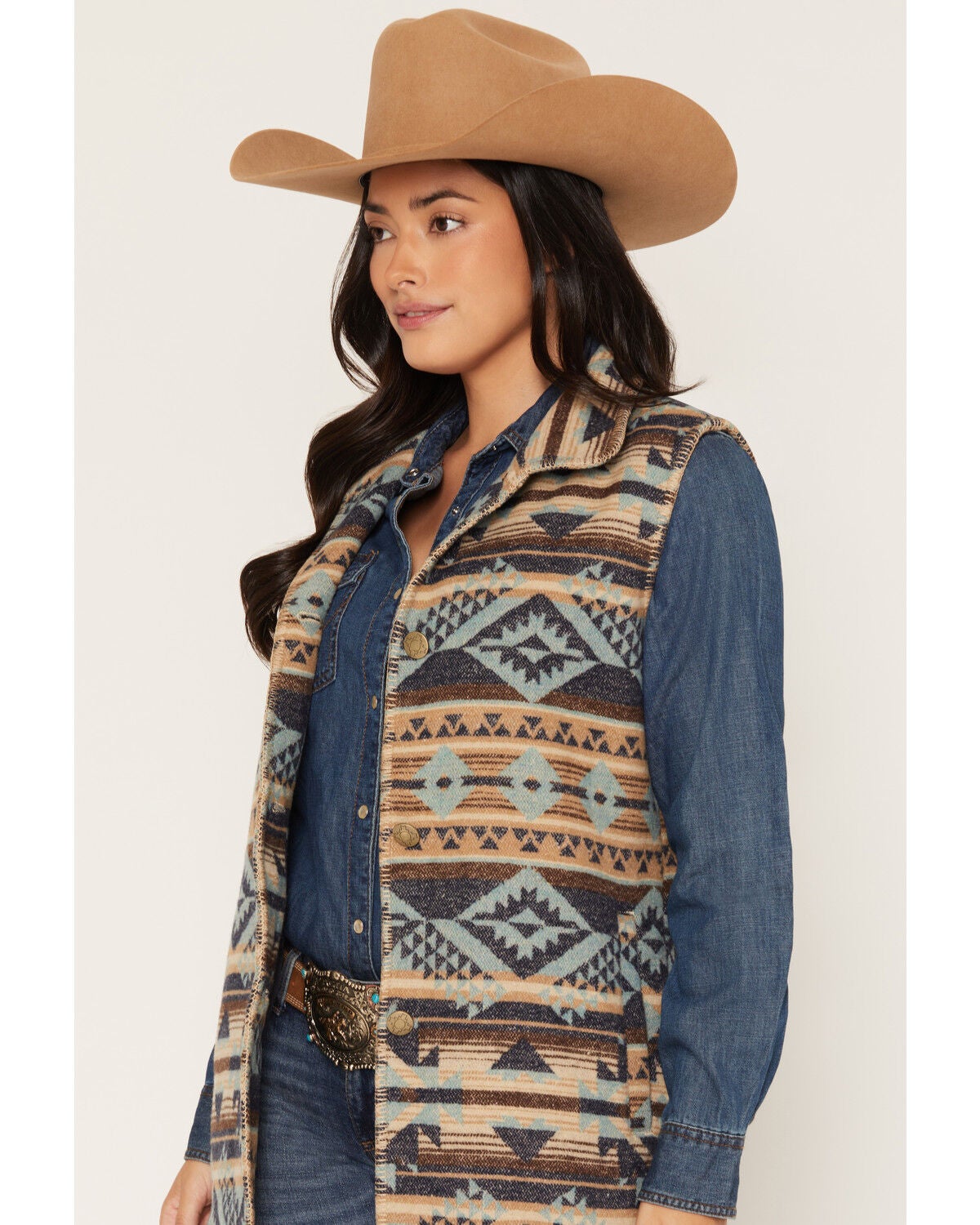 Image #2 - Outback Trading Co Women's Southwestern Whipstitch Button-Down Vest, Multi, hi-res