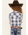 Ely Walker Girls' Embroidered Yoke Plaid Print Long Sleeve Pearl Snap Western Shirt , Blue, hi-res