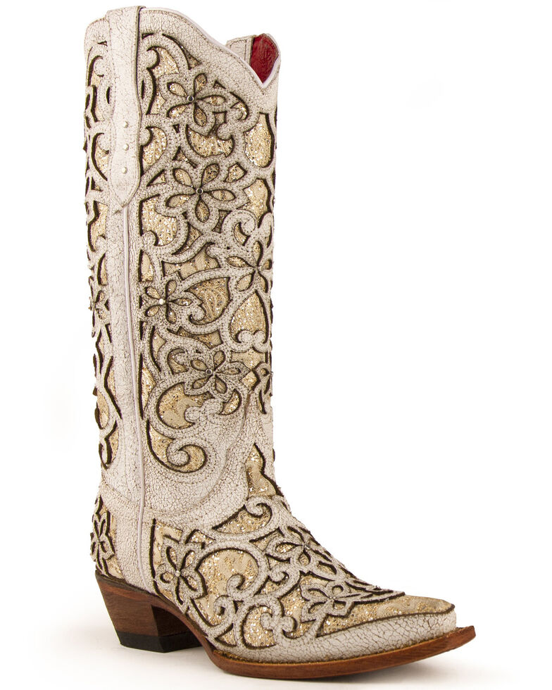 Ferrini Women's Bliss Western Boots - Snip Toe, White, hi-res