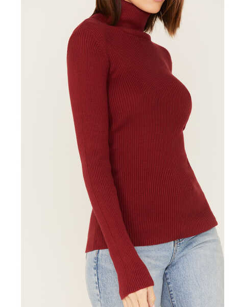 Image #3 - Cleo + Wolf Women's Ribbed Turtleneck Sweater, Ruby, hi-res