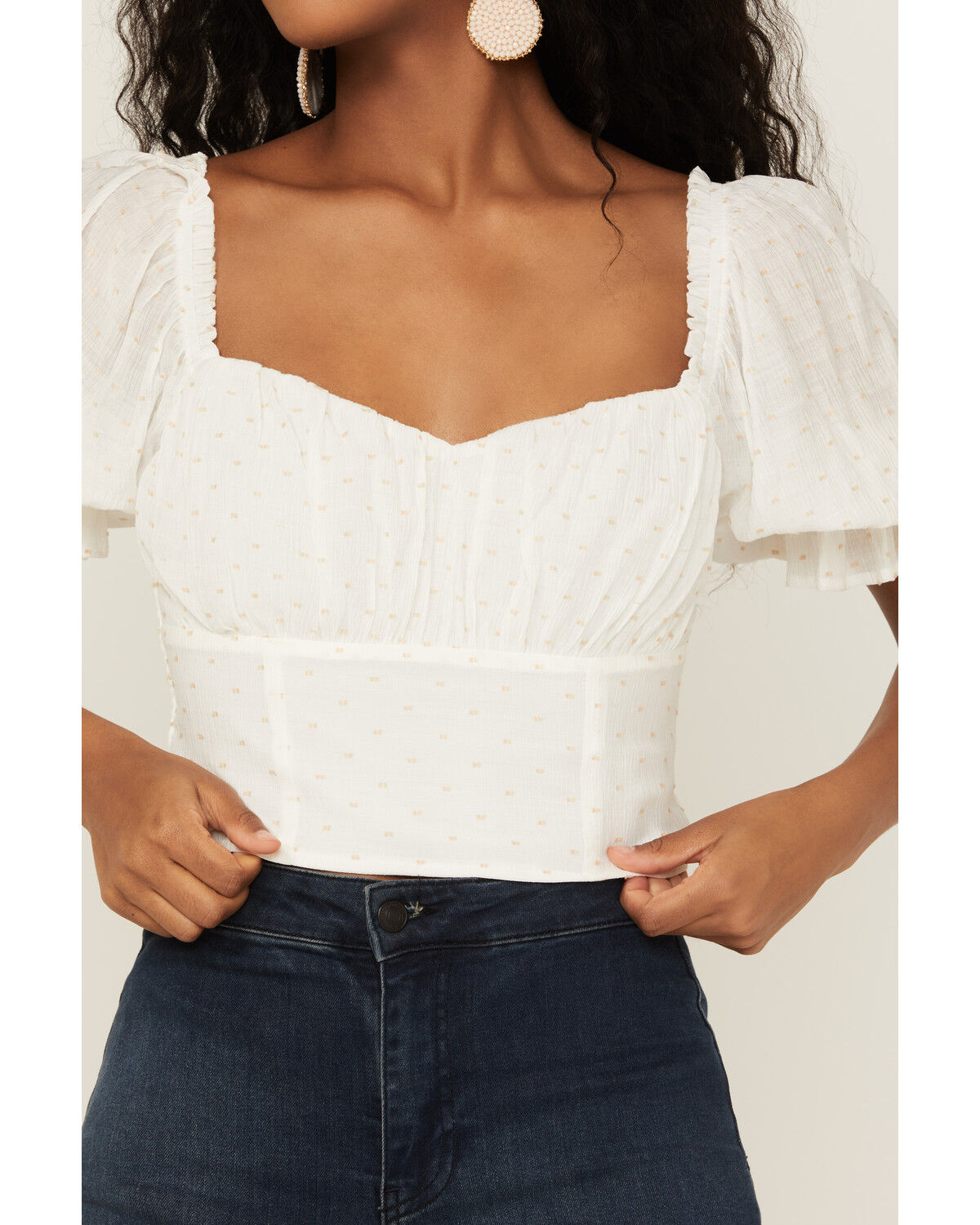 Image #3 - Flying Tomato Women's Swiss Dot White Corset Blouse, , hi-res