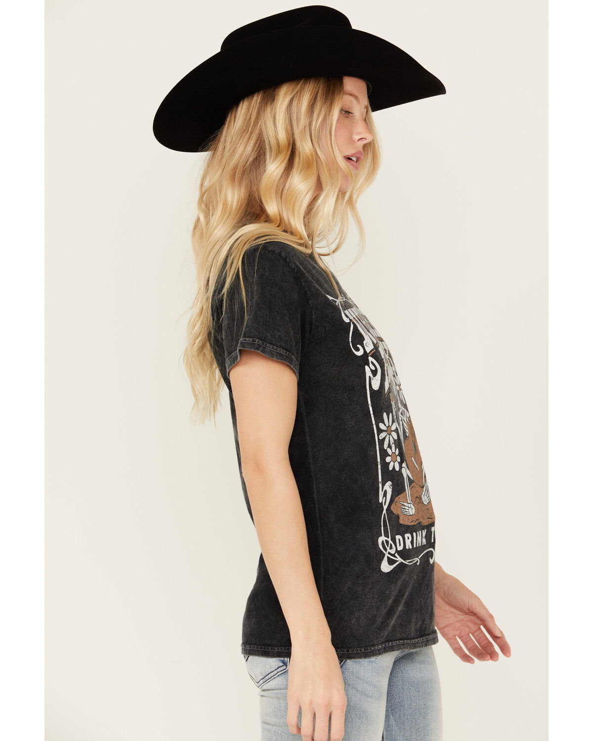 Image #2 - Youth in Revolt Women's Whiskey Rocks Skeleton Short Sleeve Graphic Tee, Black, hi-res