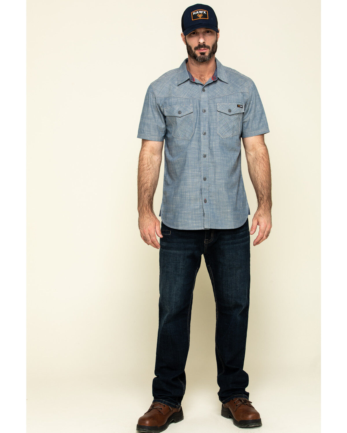 Image #6 - Hawx Men's Rancho Chambray Solid Short Sleeve Work Shirt, Blue, hi-res