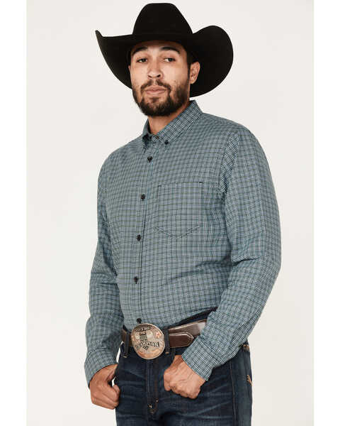Image #1 - Cody James Men's Small Plaid Button Down Western Shirt , Green, hi-res