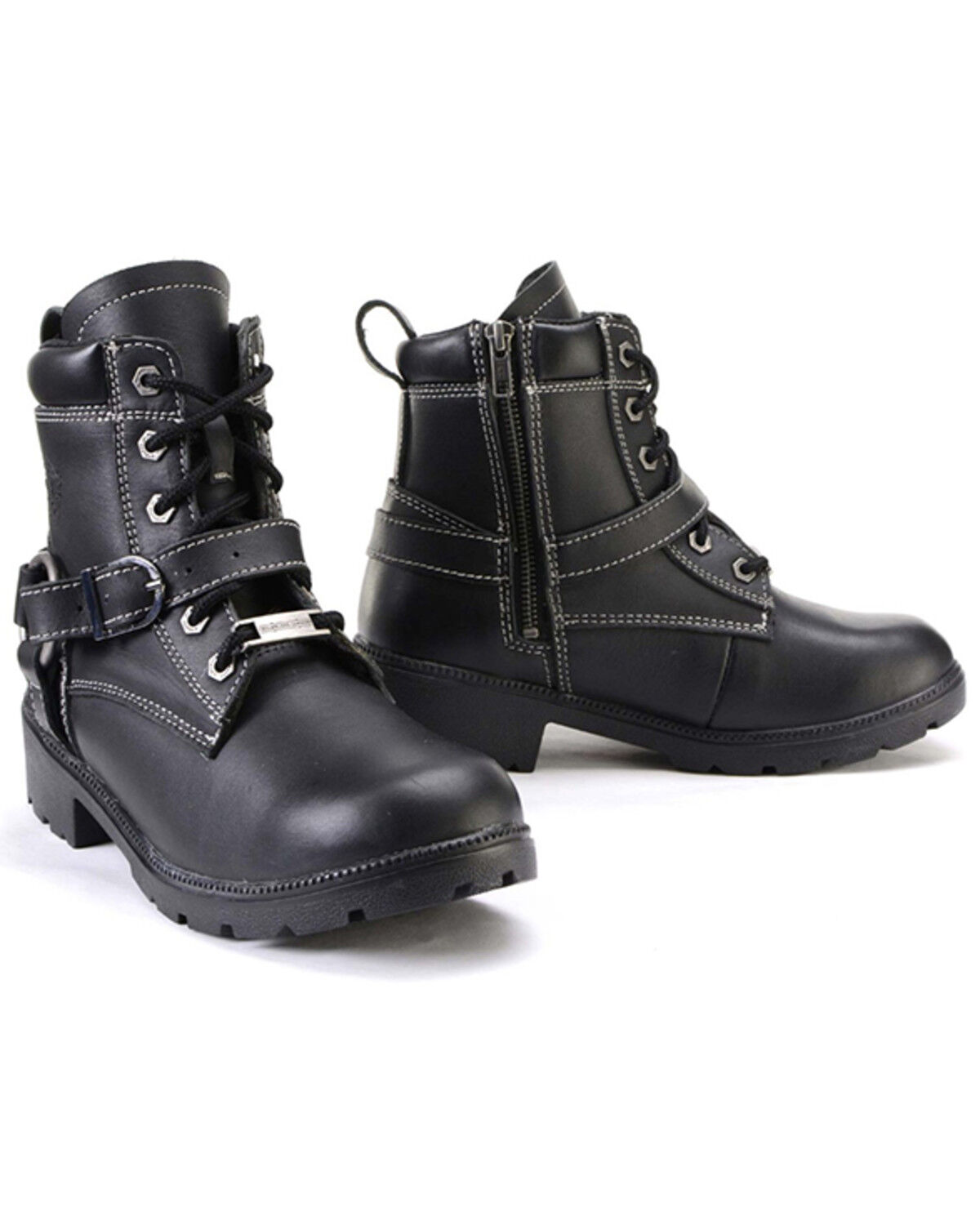 Image #1 - Milwaukee Leather Women's 7" Lace-To-Toe Harness Motorcycle Boots - Round Toe, Black, hi-res