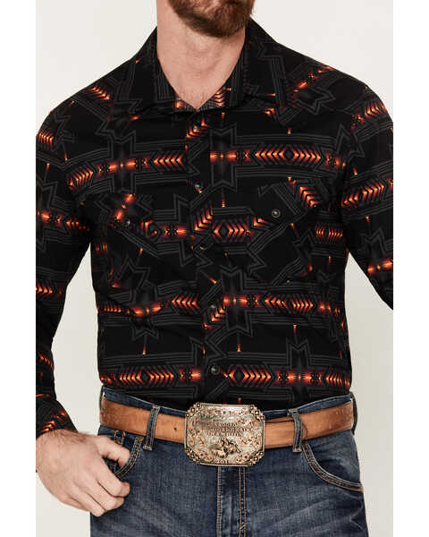 Image #3 - Rock & Roll Denim Men's Southwestern Print Long Sleeve Snap Western Shirt, Black, hi-res