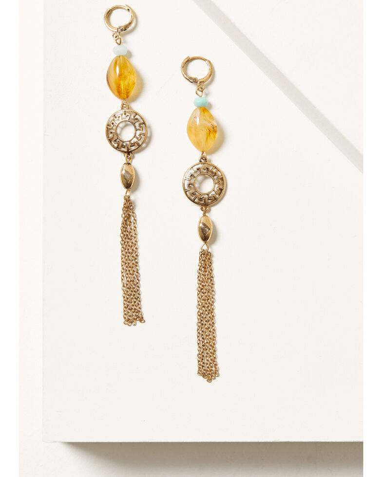 Shyanne Women's Yellow Linear Dangle Stone Gold Fringe Earrings, Bronze, hi-res