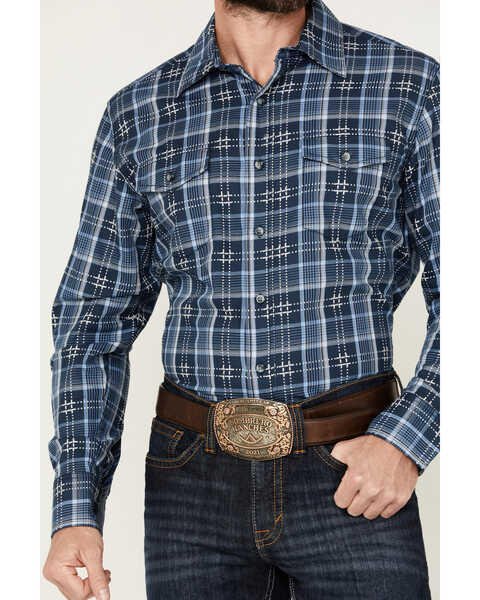 Image #3 - Wrangler Retro Men's Premium Plaid Print Long Sleeve Button-Down Western Shirt, Blue, hi-res