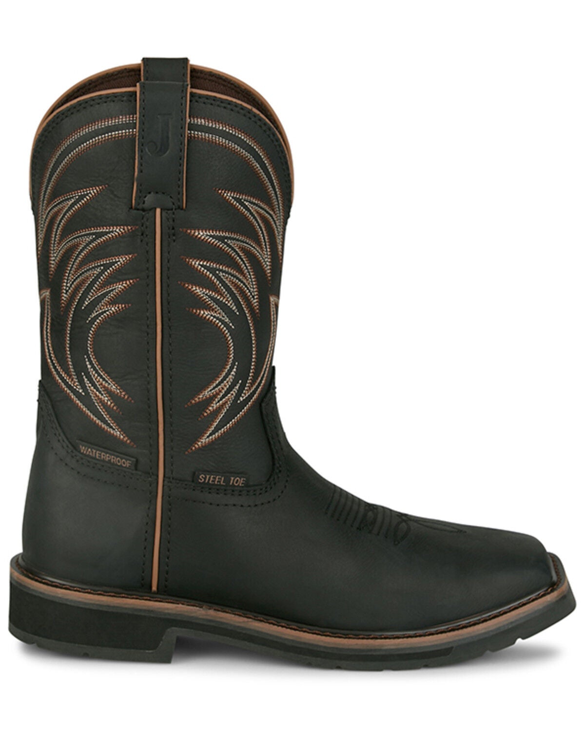 Image #2 - Justin Men's 11" Stampede Widowmaker Waterproof Pull-On Work Boots - Steel Toe, Black, hi-res