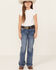 Image #3 - Miss Me Girls' Medium Wash Floral Border Bootcut Stretch Denim Jeans, Blue, hi-res