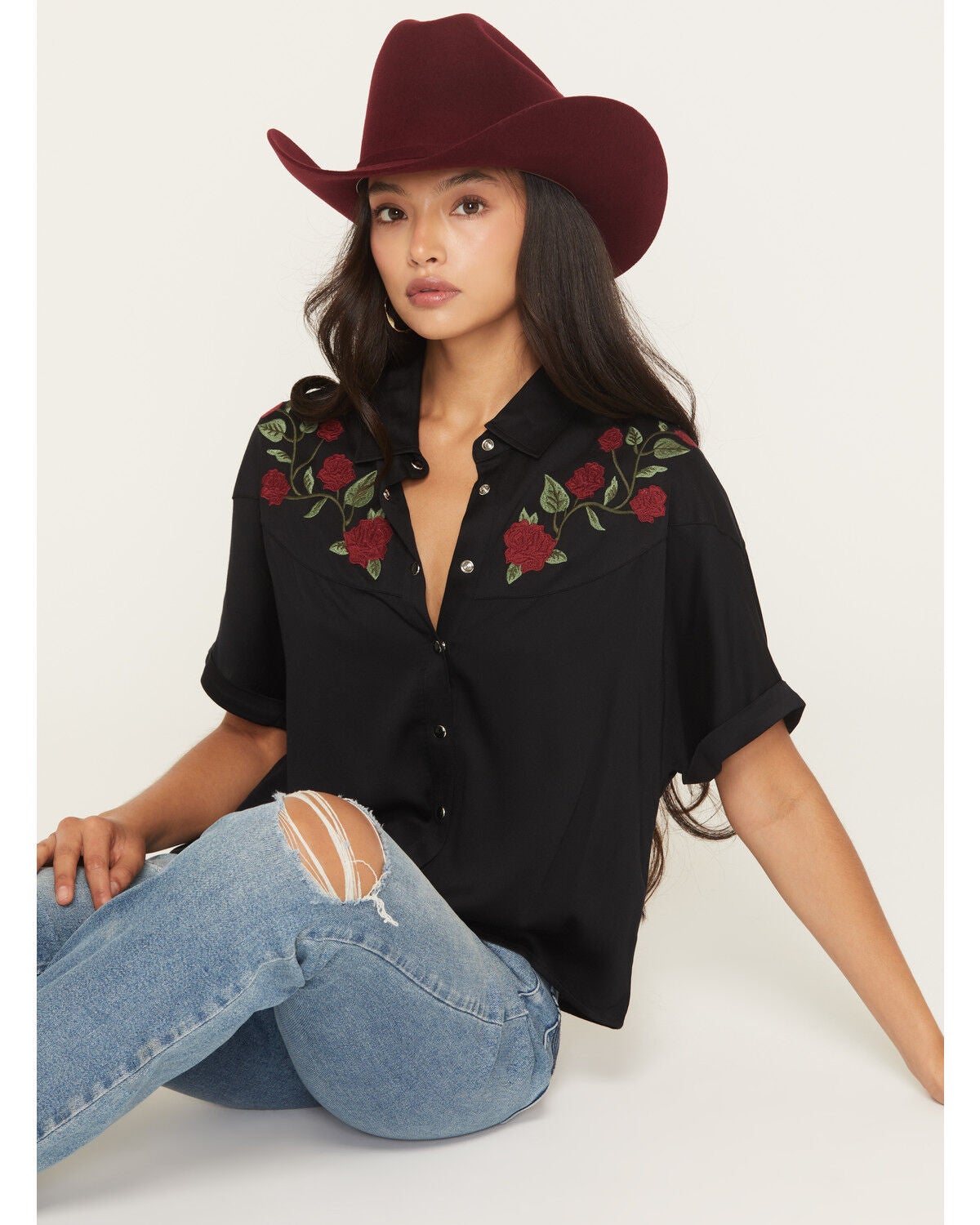 Idyllwind Women's Songwriter Short Sleeve Snap Sateen Western Shirt, Black, hi-res
