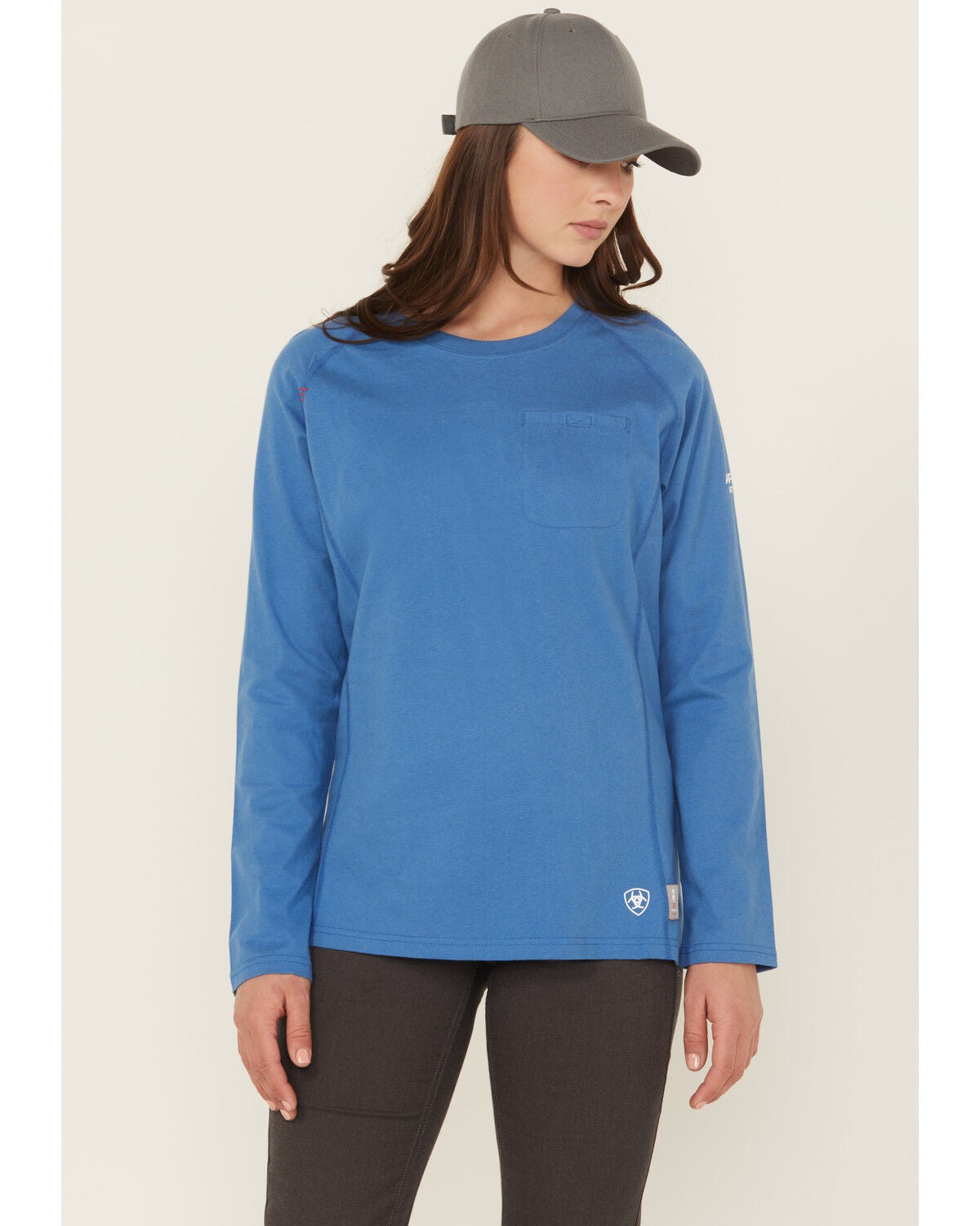 Ariat Women's FR Air Crew Long Sleeve Work Tee, Medium Blue, hi-res