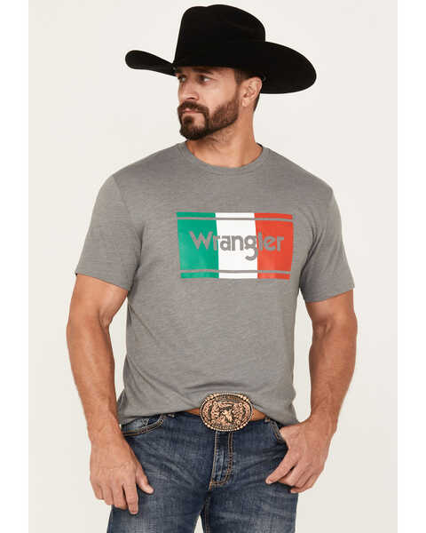 Wrangler Men's Mexico Flag Short Sleeve Graphic T-Shirt, Heather Grey, hi-res