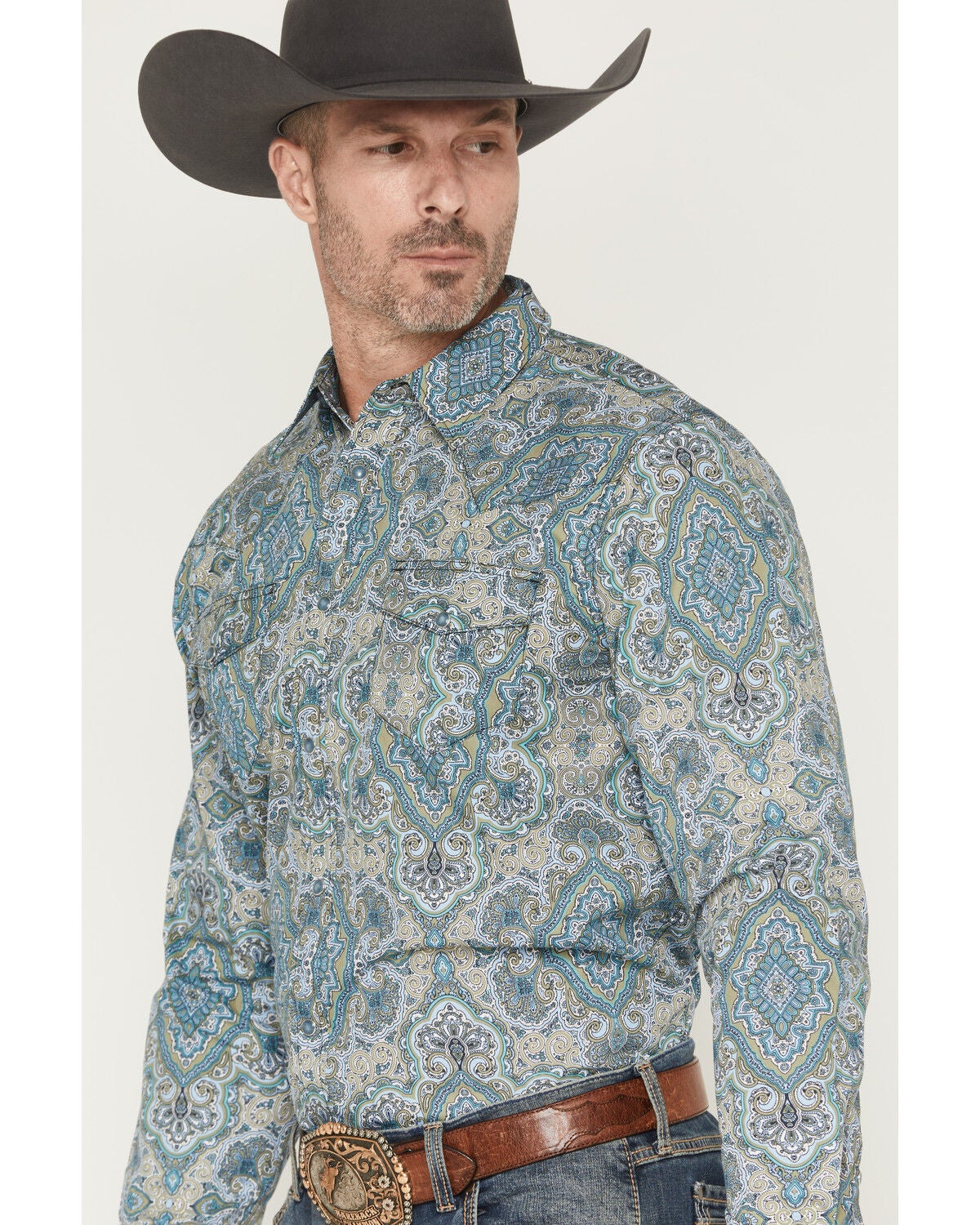 Image #2 - Gibson Trading Co Men's Throwback Paisley Print Long Sleeve Western Shirt - Big, Multi, hi-res