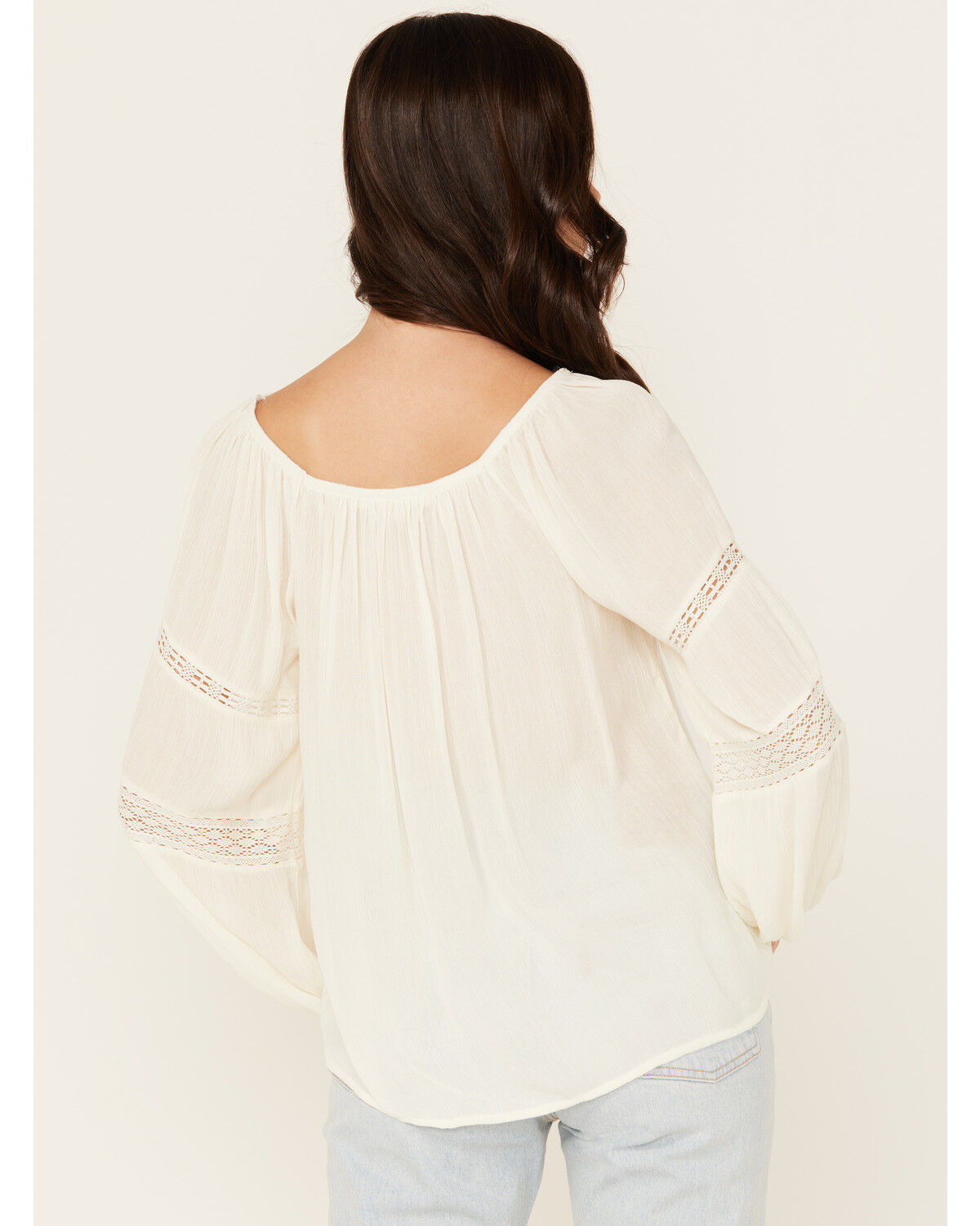 Image #4 - Jolt Women's Lace Trim Peasant Top, Ivory, hi-res