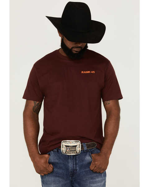 Image #1 - RANK 45® Men's Buck Logo Short Sleeve Graphic T-Shirt , Burgundy, hi-res