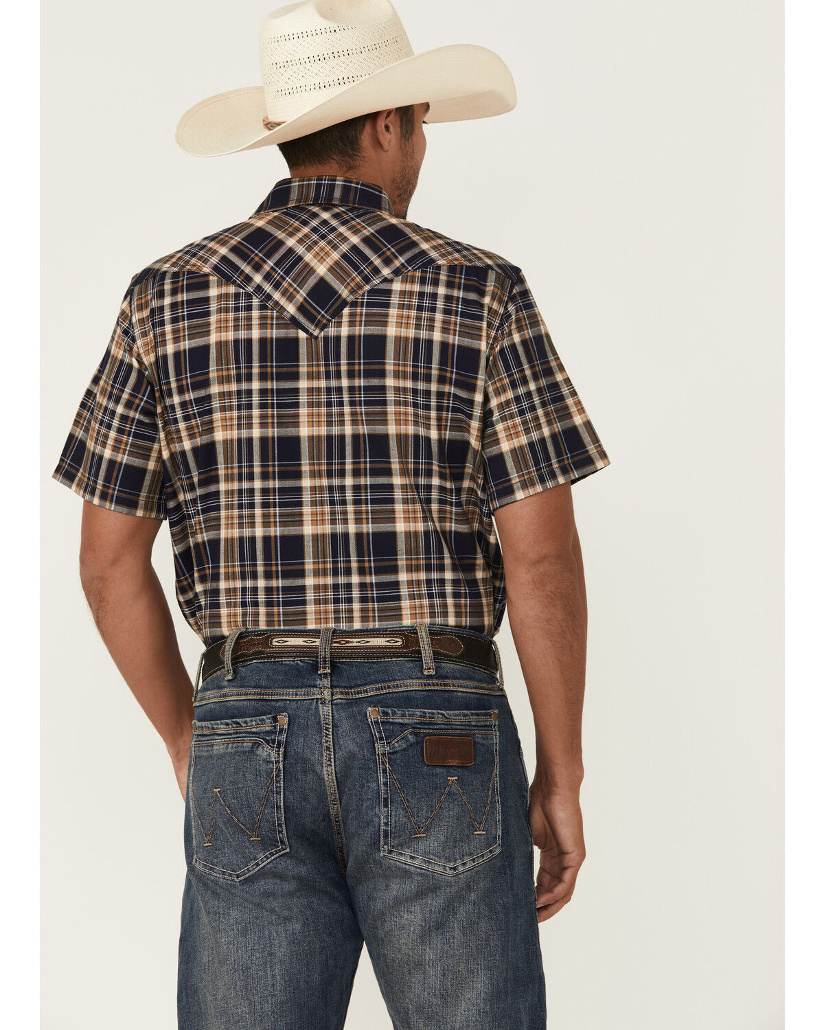 Image #4 - Cody James Men's Rustic Rodeo Plaid Print Short Sleeve Snap Western Shirt, Navy, hi-res