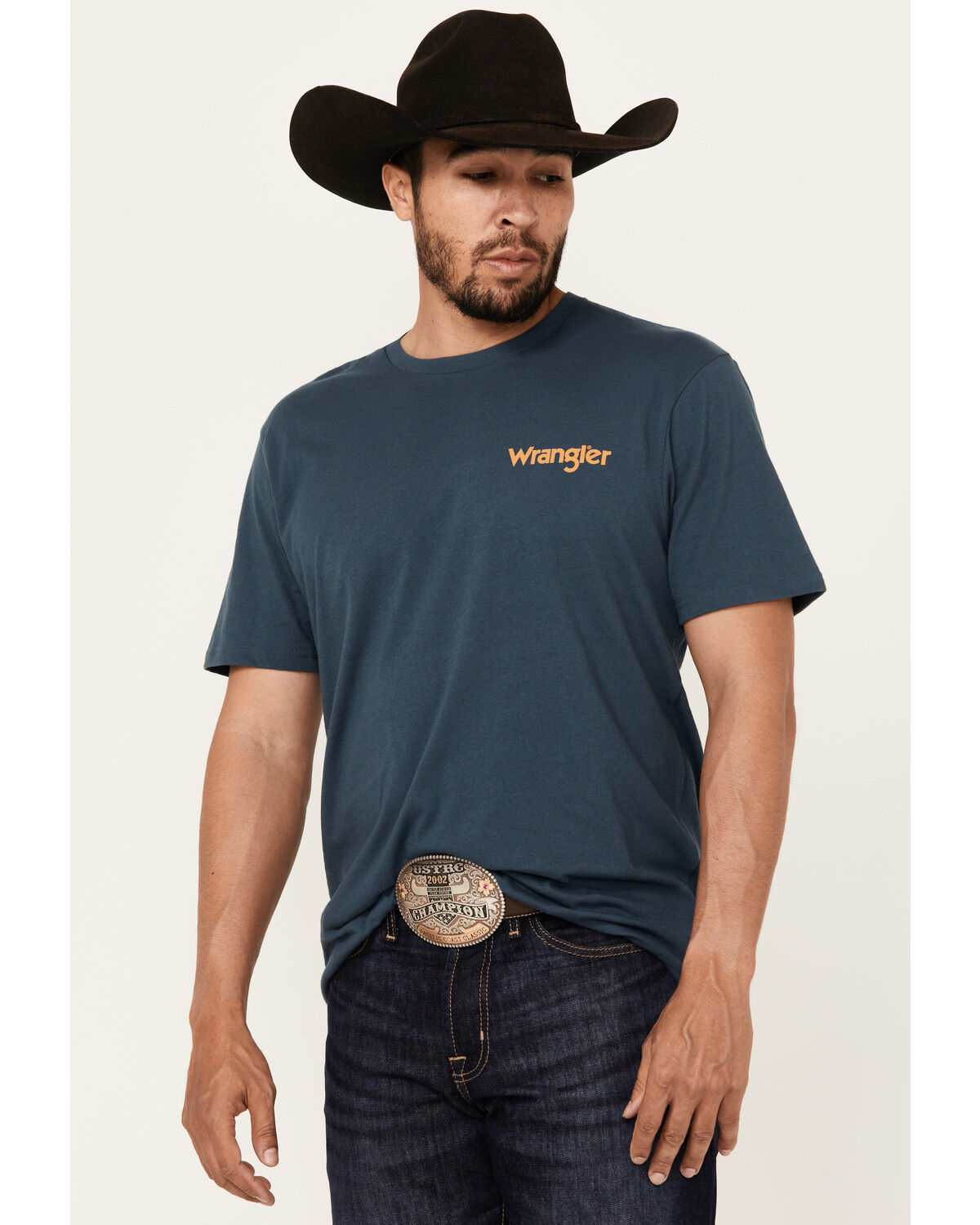 Image #2 - Wrangler Men's Boot Barn Exclusive Steer Head Logo Short Sleeve Graphic T-Shirt, Navy, hi-res