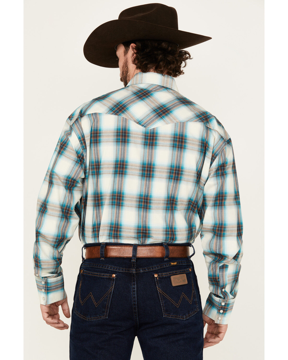 Image #4 - Roper Men's Amarillo Plaid Print Long Sleeve Snap Western Shirt, Turquoise, hi-res