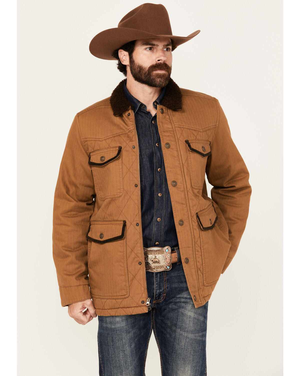 Image #2 - Blue Ranchwear Men's Ogden Flannel Lined Quilted Jacket, Camel, hi-res
