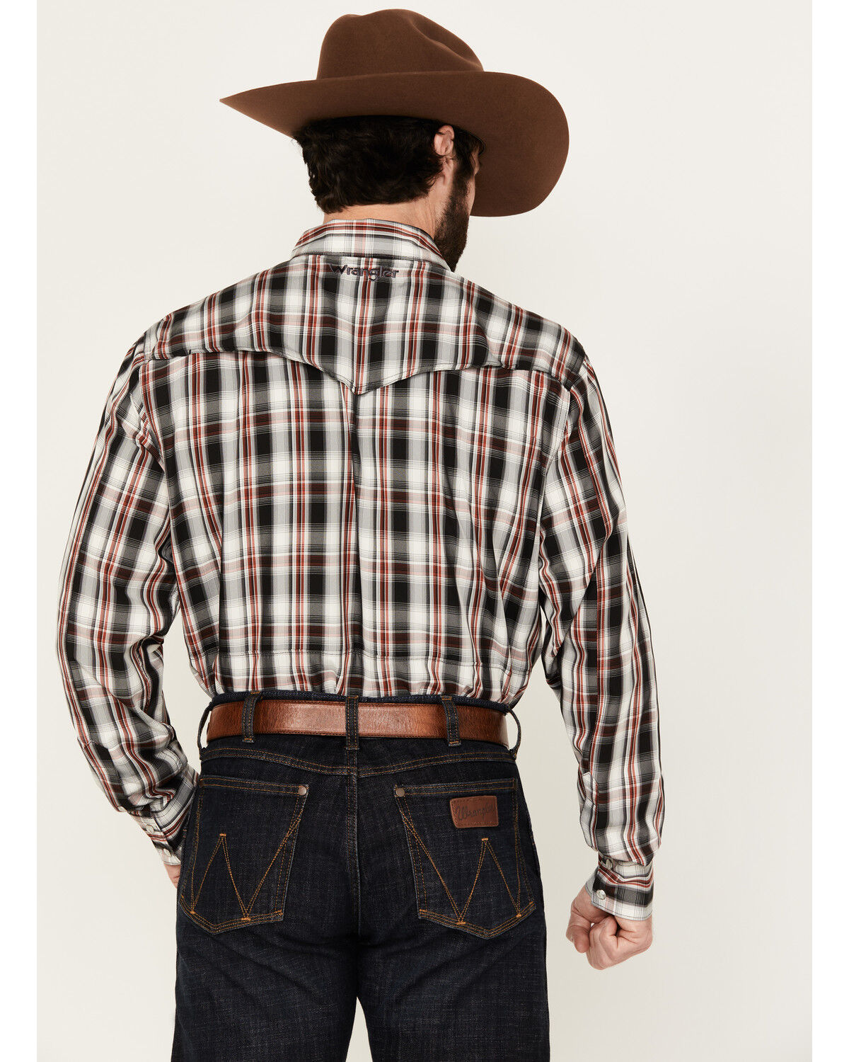 Image #4 - Wrangler Men's Plaid Print Long Sleeve Snap Performance Western Shirt, Black, hi-res