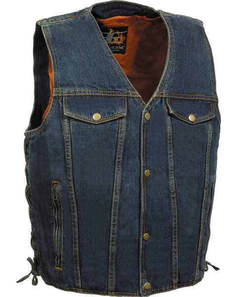 Milwaukee Leather Men's Side Lace Denim Vest with Chest Pockets - Big - 4X, Blue, hi-res