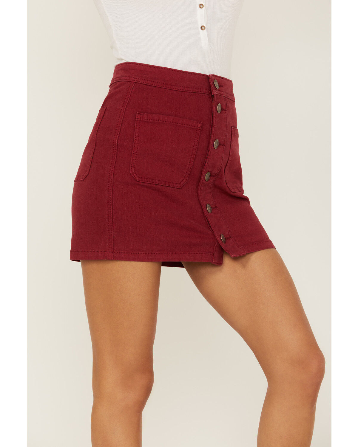 Image #2 - Shyanne Women's Button Front Denim Mini Skirt, Red, hi-res