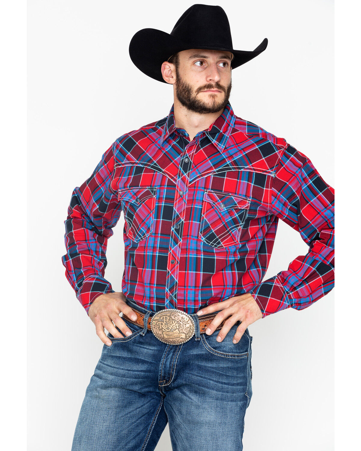 Image #1 - Rock 47 by Wrangler Men's Classic Large Plaid Print Long Sleeve Snap Western Shirt, , hi-res