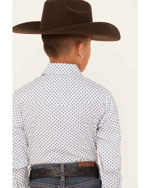 Ely Walker Boys' Geo Print Long Sleeve Pearl Snap Western Shirt , White, hi-res