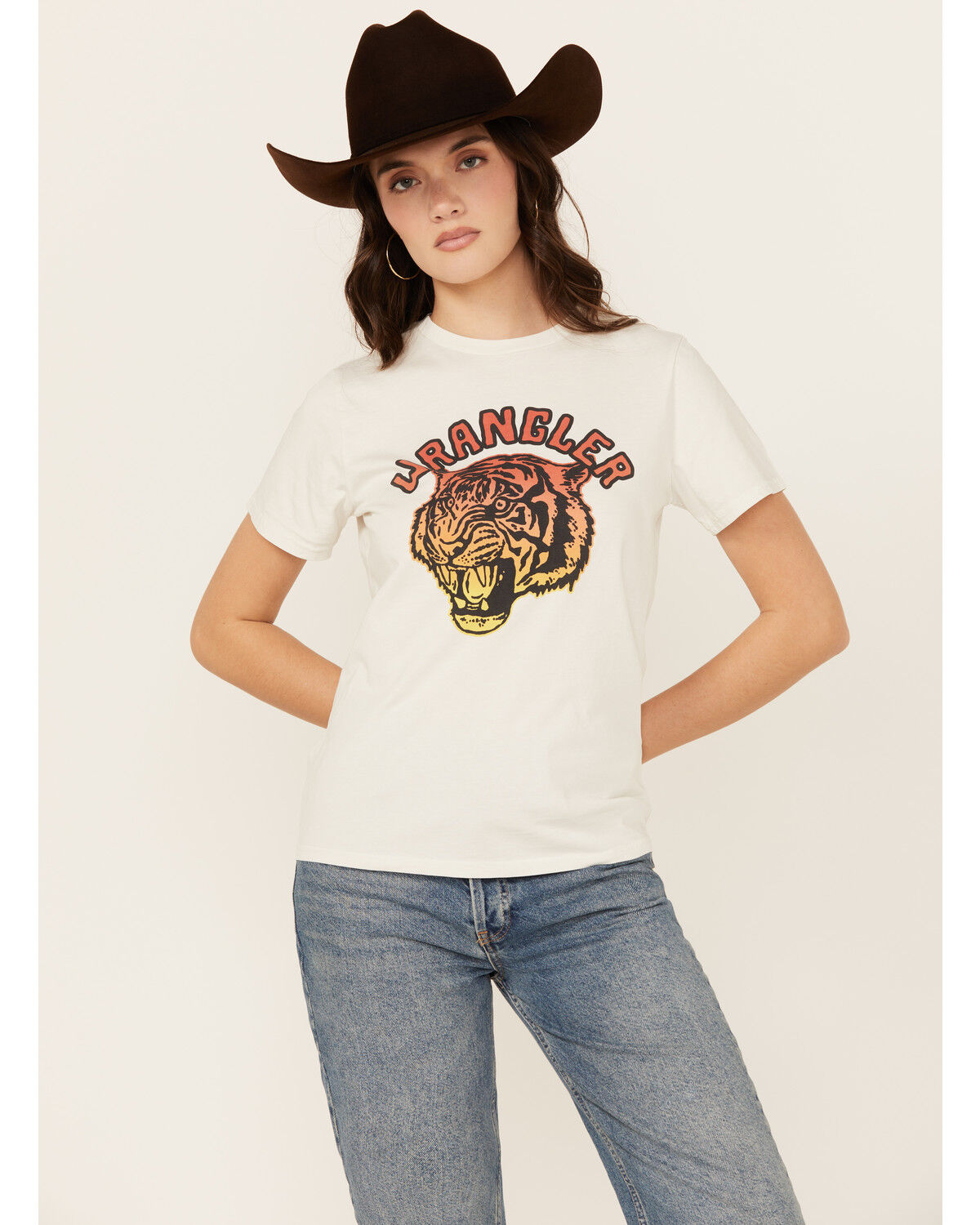 Image #1 - Wrangler Women's Tiger Short Sleeve Graphic Tee, White, hi-res