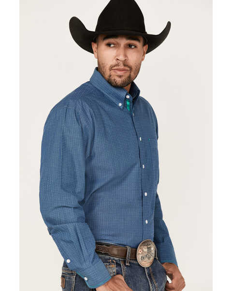 Image #2 - Rough Stock by Panhandle Men's Dobby Long Sleeve Button Down Western Shirt , Dark Blue, hi-res