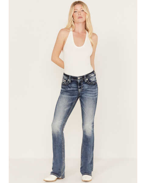 Image #3 - Miss Me Women's Medium Wash Mid Rise Sequin Embroidery Bootcut Jeans, Blue, hi-res
