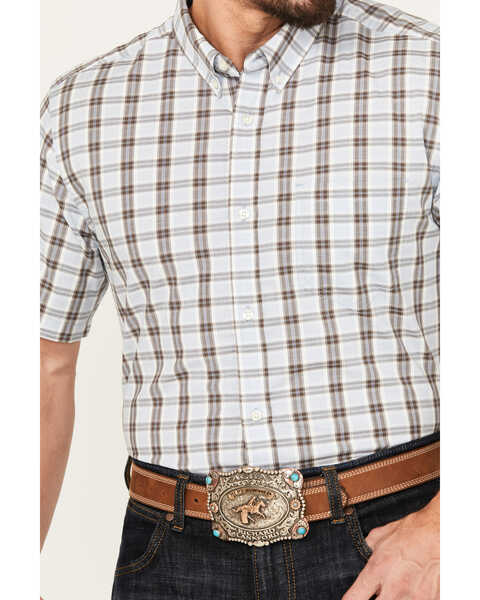 Image #3 - Cody James Men's Bryce Plaid Print Short Sleeve Button-Down Stretch Western Shirt - Tall, Light Blue, hi-res